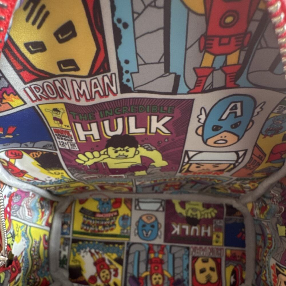 Marvel Loungefly Kids Backpack Red White Multicolor Faux Leather Avengers Print - Picture 6 of 7